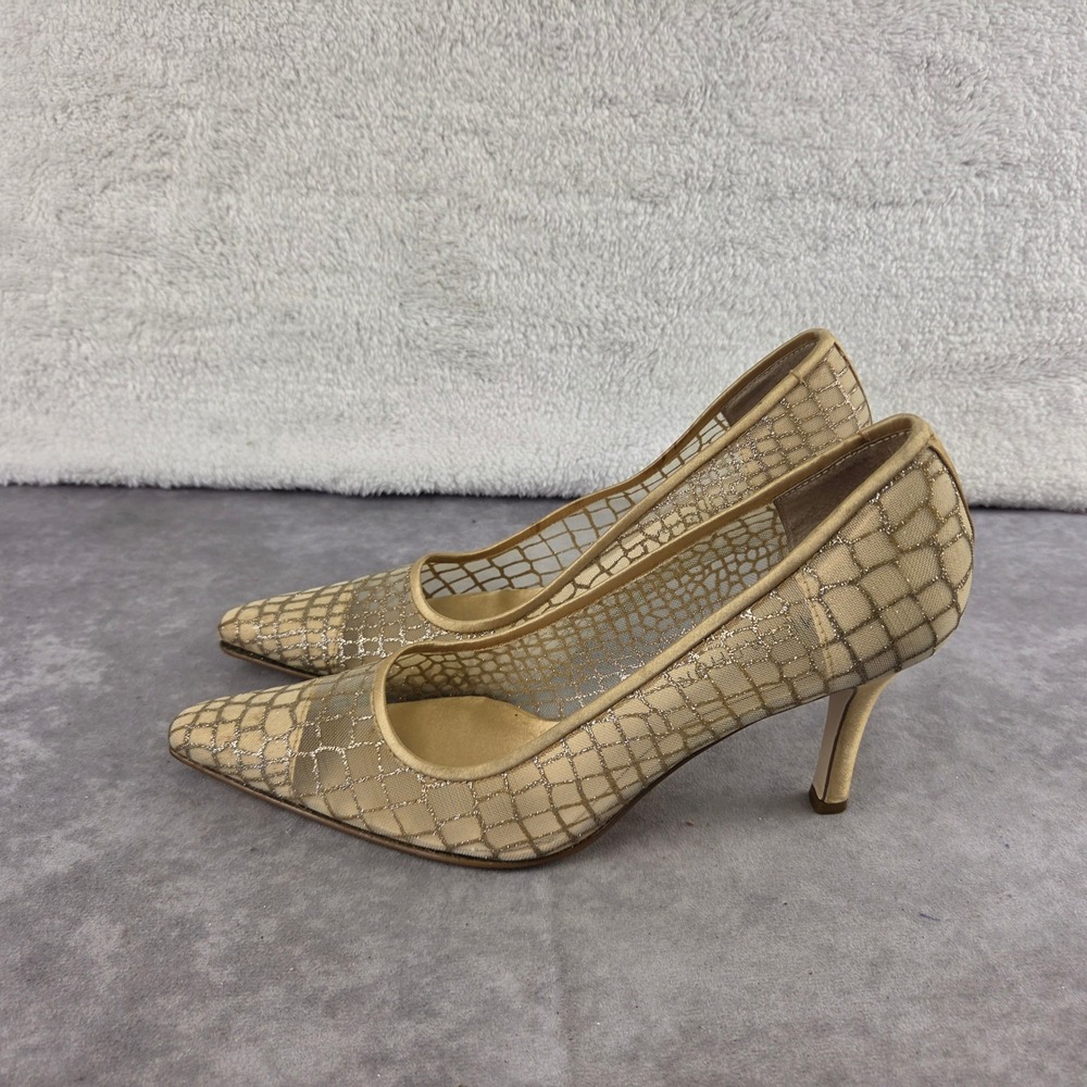 Metaphor Filene Gold Metallic Mesh Crocodile Pointed Toe Pumps Heels 10M